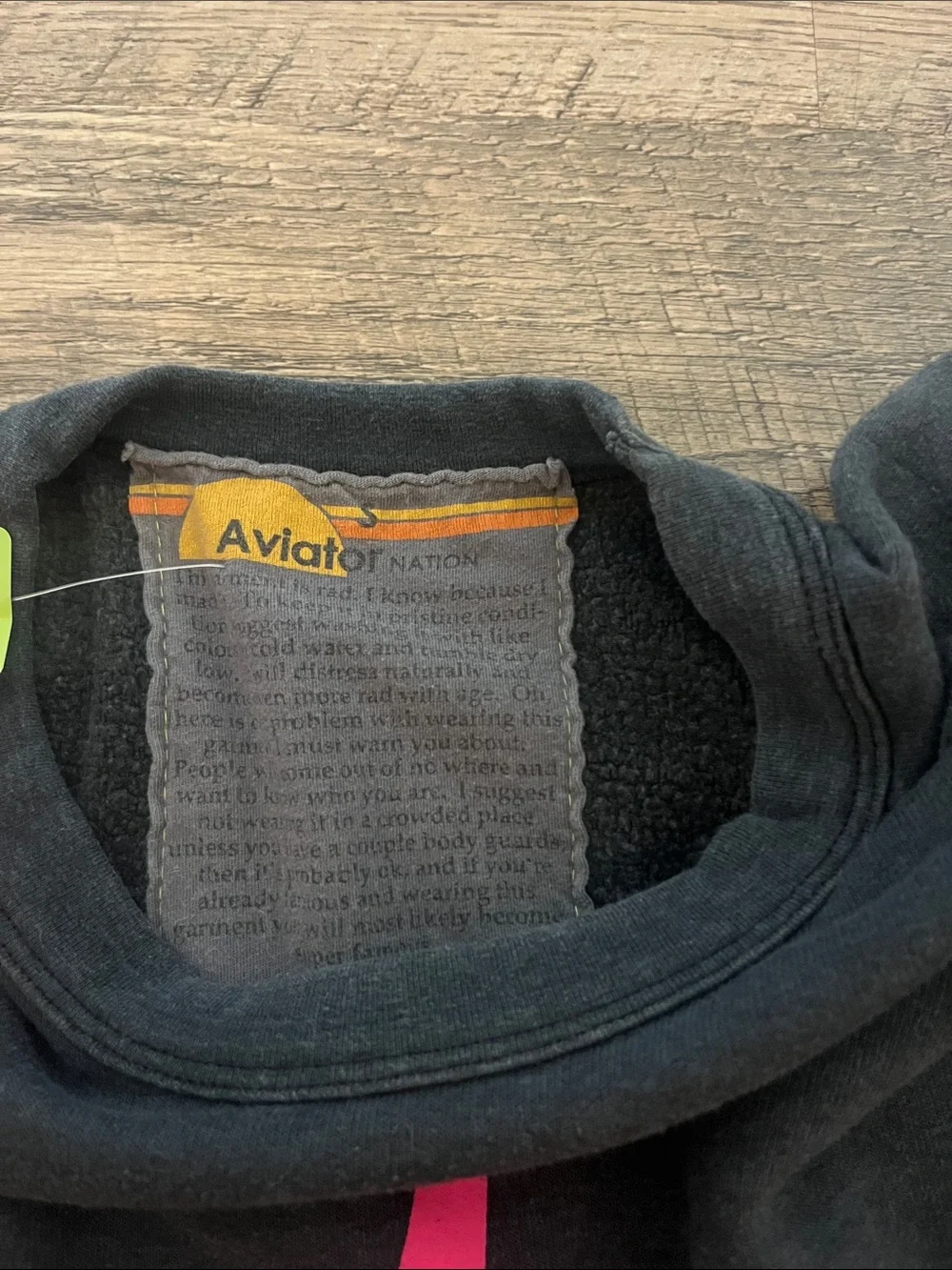 Aviator Nation Black Crewneck with Pink Lightning Bolt